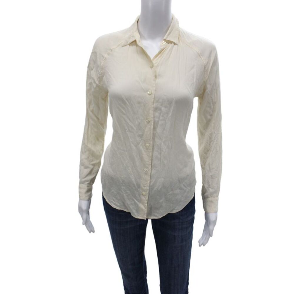 Everlane Womens Silk Collared Button-Up Long Sleeve Ivory Size XS